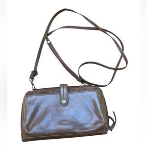The Sak Women’s Crossbody Purse Wallet Brown Leather Long Strap Pockets Cell
